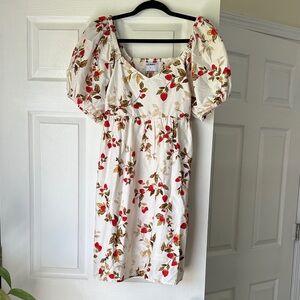 Old Navy Puff-Sleeve Fit & Flare Printed All-Day Mini Strawberry Dress XS